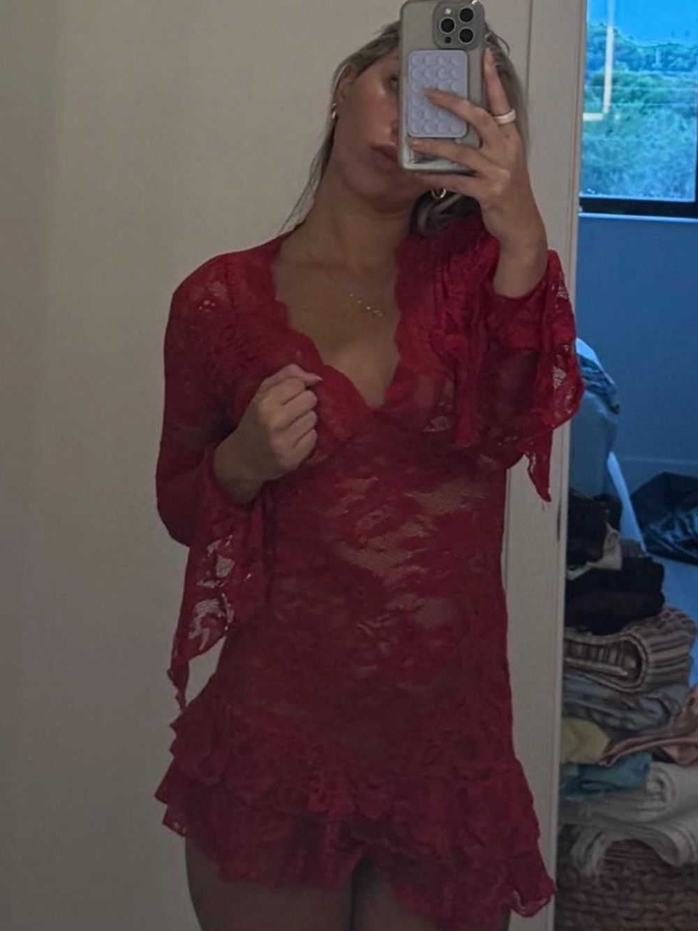 Red lace mini dress